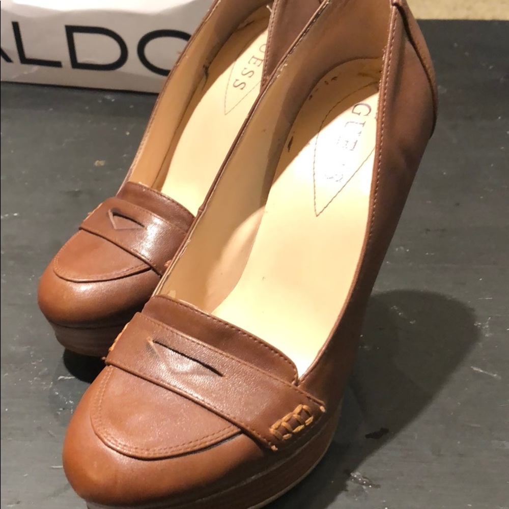 GUESS platform penny loafer heels